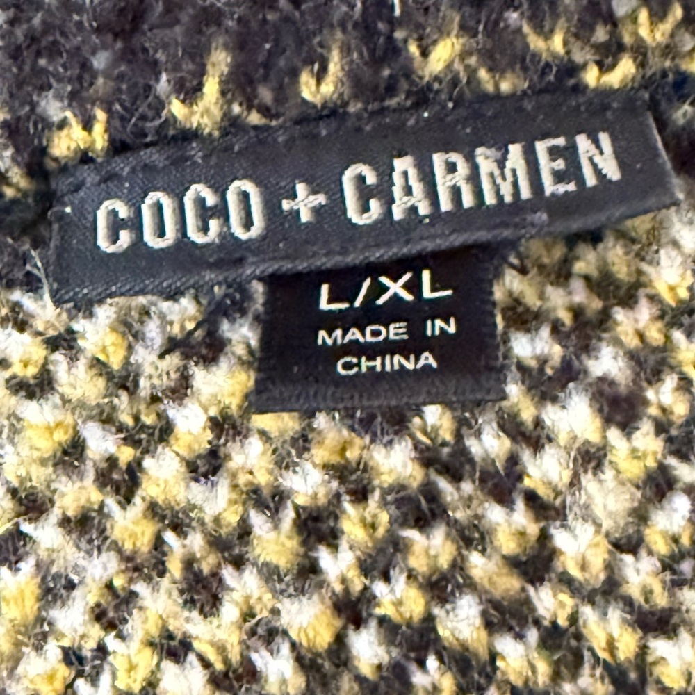 EUC! COCO & CARMEN  BLACK AND GOLD PLAID DOUBLE BREAST PEA COAT - Picture 6 of 7
